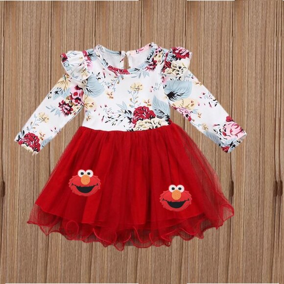 Elmo Dress Sesame Street Girl Outfit Elmo Birthday Clothes Elmo Girl Dress - Picture 1 of 12